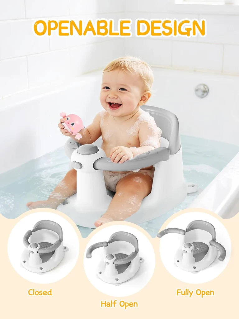 Baby Bath Seat for Babies 6 Months & Up, Bath Seats for Babies Sitting Up, 3 Baby Bath Toys, Open Design, Non-Slip, Compact Toddler Bath Seat