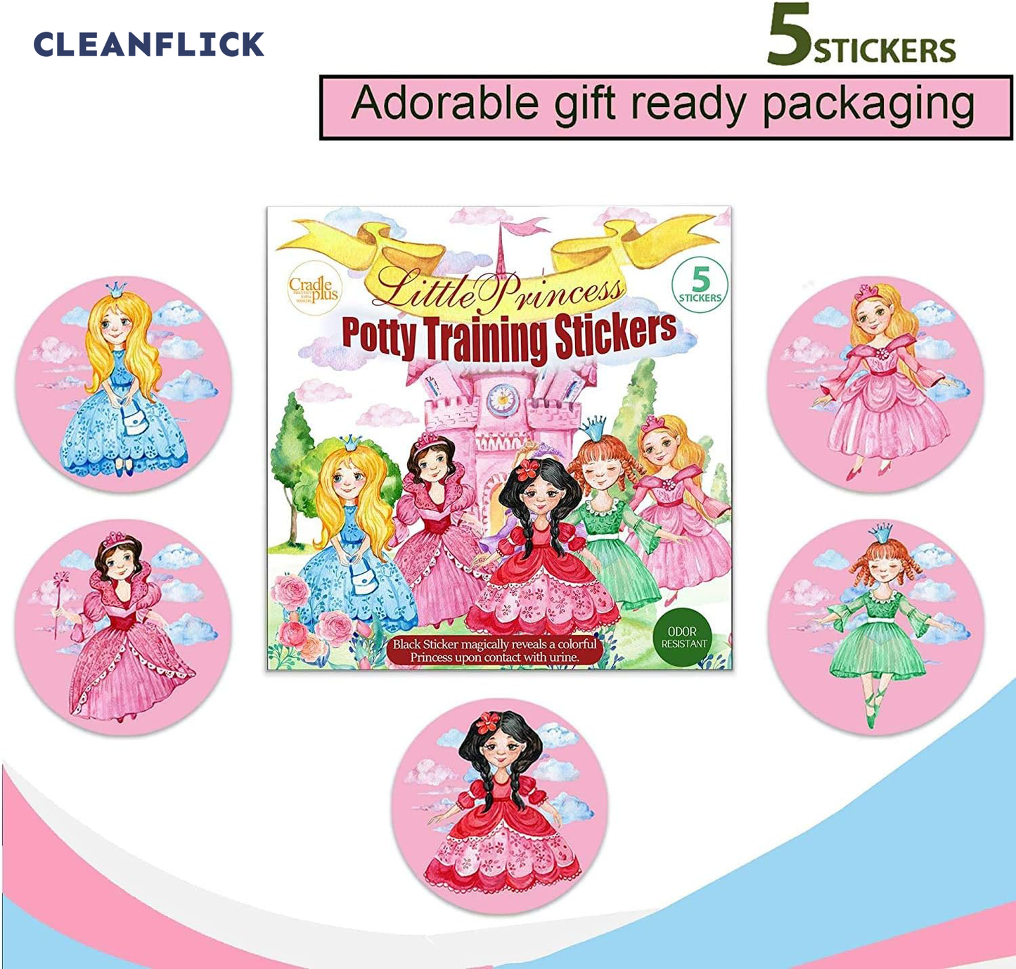 Potty Training Magic Sticker | Color-Changing Toilet Targets (5-Pack) + Free Potty Training eBook