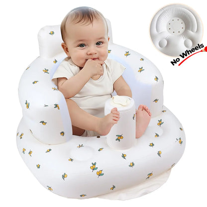Inflatable Baby Seat - Ideal for Infants 3 Months & Up, Supportive Baby Floor Chair for Sitting Up, Features Built-In Air Pump(Without wheels) Newborn Summer Vibes, Outdoor fun