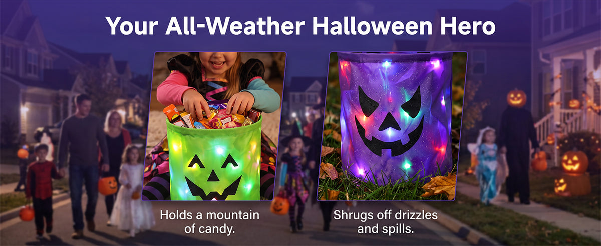 Light-Up Halloween Trick-or-Treat Bucket – LED Pumpkin Candy Bag for Kids