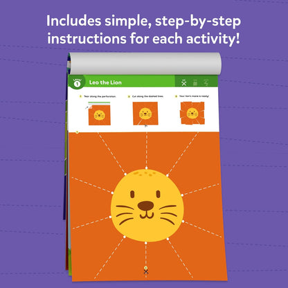 Cleanflick Scissor Skills Activity Book - Snip Snip, 25 Cutting Activities for Preschoolers, Felt Craft Kit, 2 Child-Safe Scissors, Fine Motor Skills, Screen-Free Fun, Gifts for Kids Ages 3-7