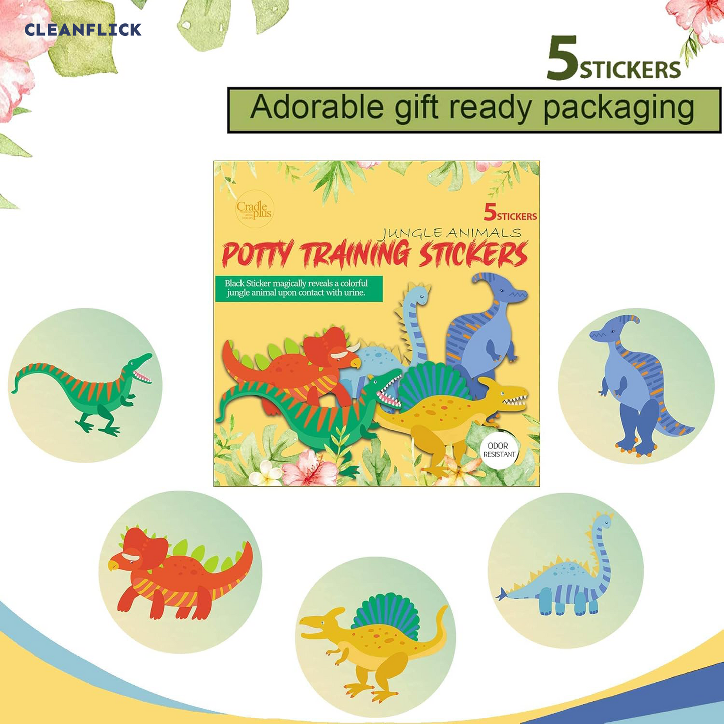 Potty Training Magic Sticker | Color-Changing Toilet Targets (5-Pack) + Free Potty Training eBook
