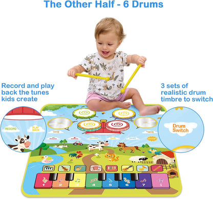 Musical Toys for Toddlers 1-3, Floor Piano Mat for Baby Boy Girl Gifts | 35”x27” 3-in-1 Drum Animal Music Play Mat, Sensory Montessori Educational Dance Toddler Toys for 1-5 Years Old Girl Boy Kid