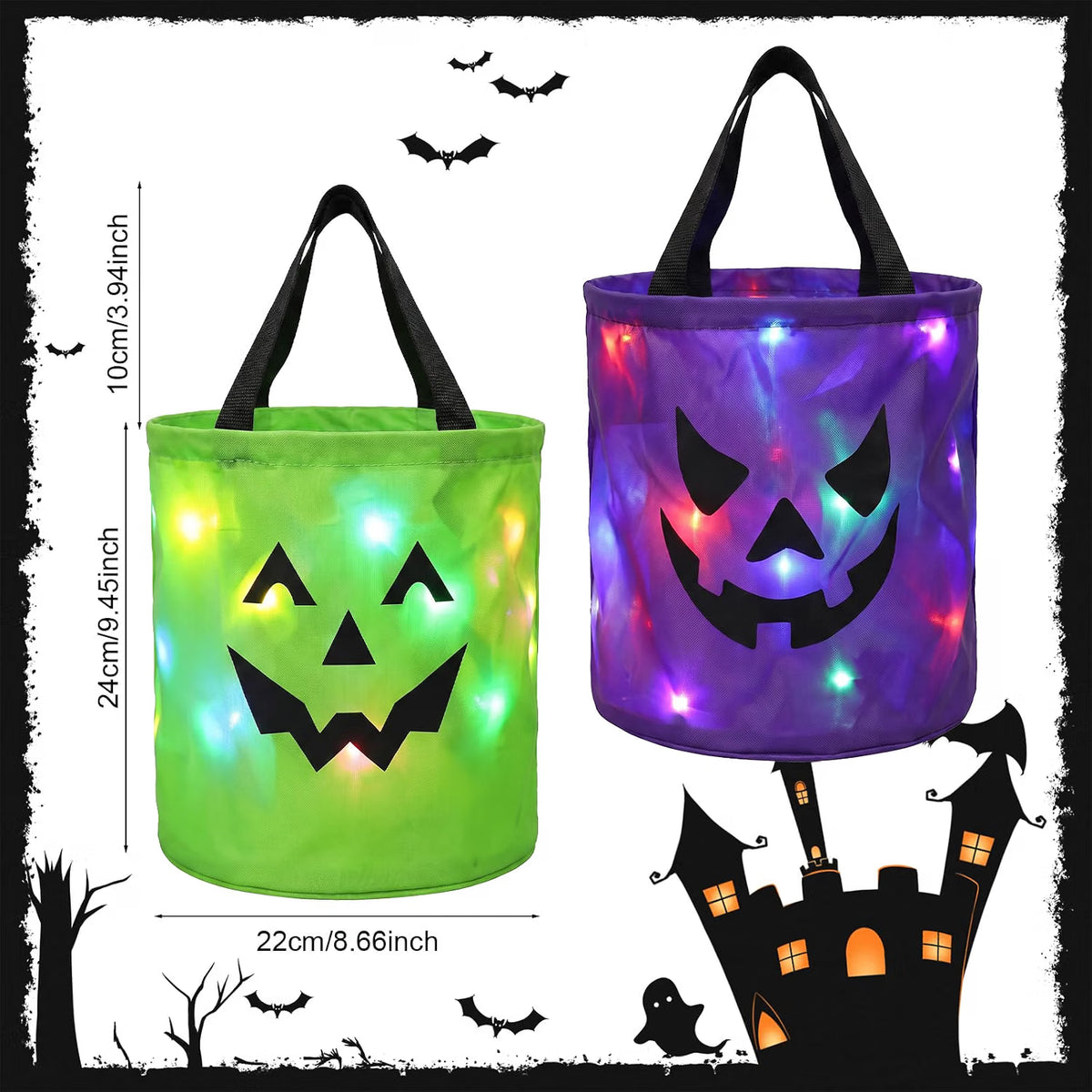 Light-Up Halloween Trick-or-Treat Bucket – LED Pumpkin Candy Bag for Kids