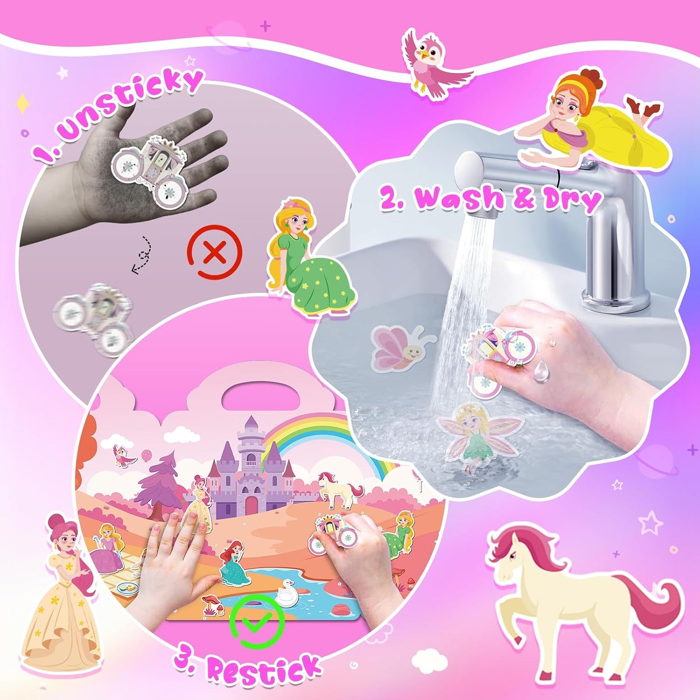 Sticker Books for Toddlers 2-4 Years, 5 Sets Reusable Sticker Books for Toddlers 1-3, Jelly Toddler Stickers Travel Toys for Ages 2+ Kids Boys Girls, Encourages Creativity, Focus, Fine Motor Skills