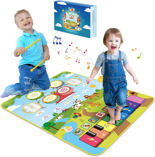 Piano Floor Mat | 3-in-1 Drum & Animal Music Mat, 35" × 27"