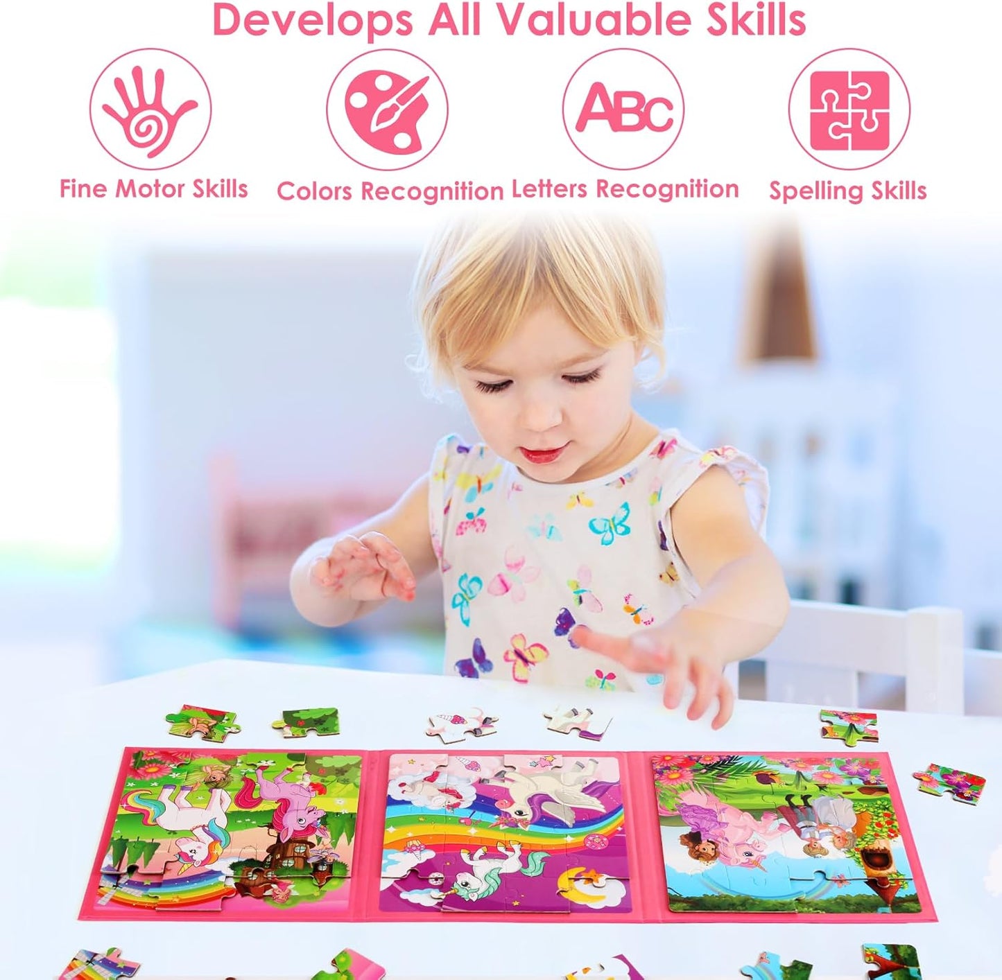 Magnetic Puzzles for Kids Ages 4-6, 36-Piece Preschooler Travel Toys Princess Puzzles Ages 3-5, Educational Learning Magnets, Ideal Road Trip Activities Toys for 3 4 5 6 Girls