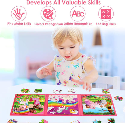 Magnetic Puzzles for Kids Ages 4-6, 36-Piece Preschooler Travel Toys Princess Puzzles Ages 3-5, Educational Learning Magnets, Ideal Road Trip Activities Toys for 3 4 5 6 Girls