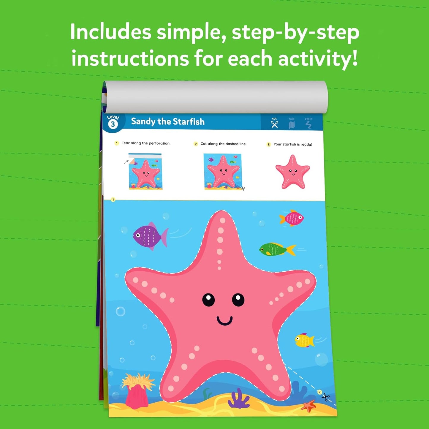 Cleanflick Scissor Skills Activity Book - Snip Snip, 25 Cutting Activities for Preschoolers, Felt Craft Kit, 2 Child-Safe Scissors, Fine Motor Skills, Screen-Free Fun, Gifts for Kids Ages 3-7