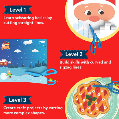 Cleanflick Scissor Skills Activity Book - Snip Snip, 25 Cutting Activities for Preschoolers, Felt Craft Kit, 2 Child-Safe Scissors, Fine Motor Skills, Screen-Free Fun, Gifts for Kids Ages 3-7