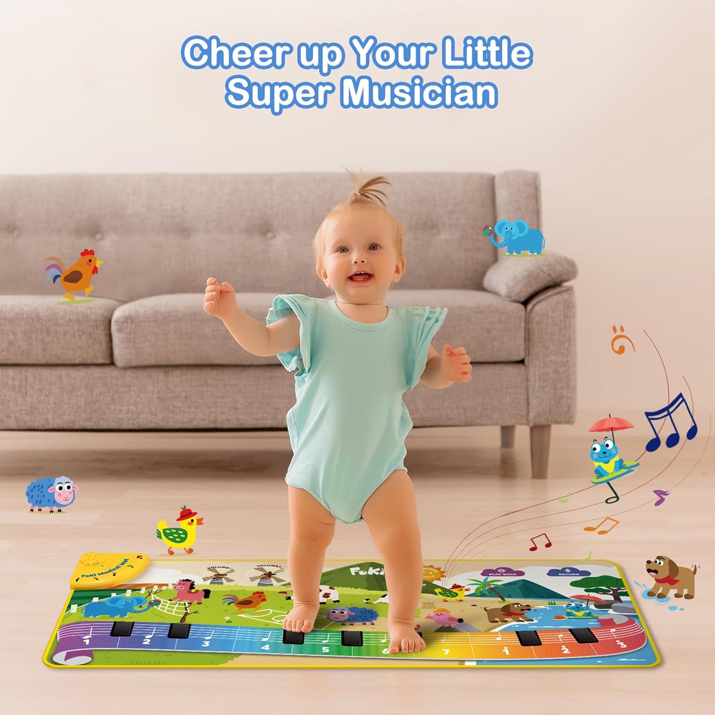 Musical Toys for Toddlers 1-3, Floor Piano Mat for Baby Boy Girl Gifts | 35”x27” 3-in-1 Drum Animal Music Play Mat, Sensory Montessori Educational Dance Toddler Toys for 1-5 Years Old Girl Boy Kid