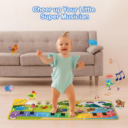 Musical Toys for Toddlers 1-3, Floor Piano Mat for Baby Boy Girl Gifts | 35”x27” 3-in-1 Drum Animal Music Play Mat, Sensory Montessori Educational Dance Toddler Toys for 1-5 Years Old Girl Boy Kid
