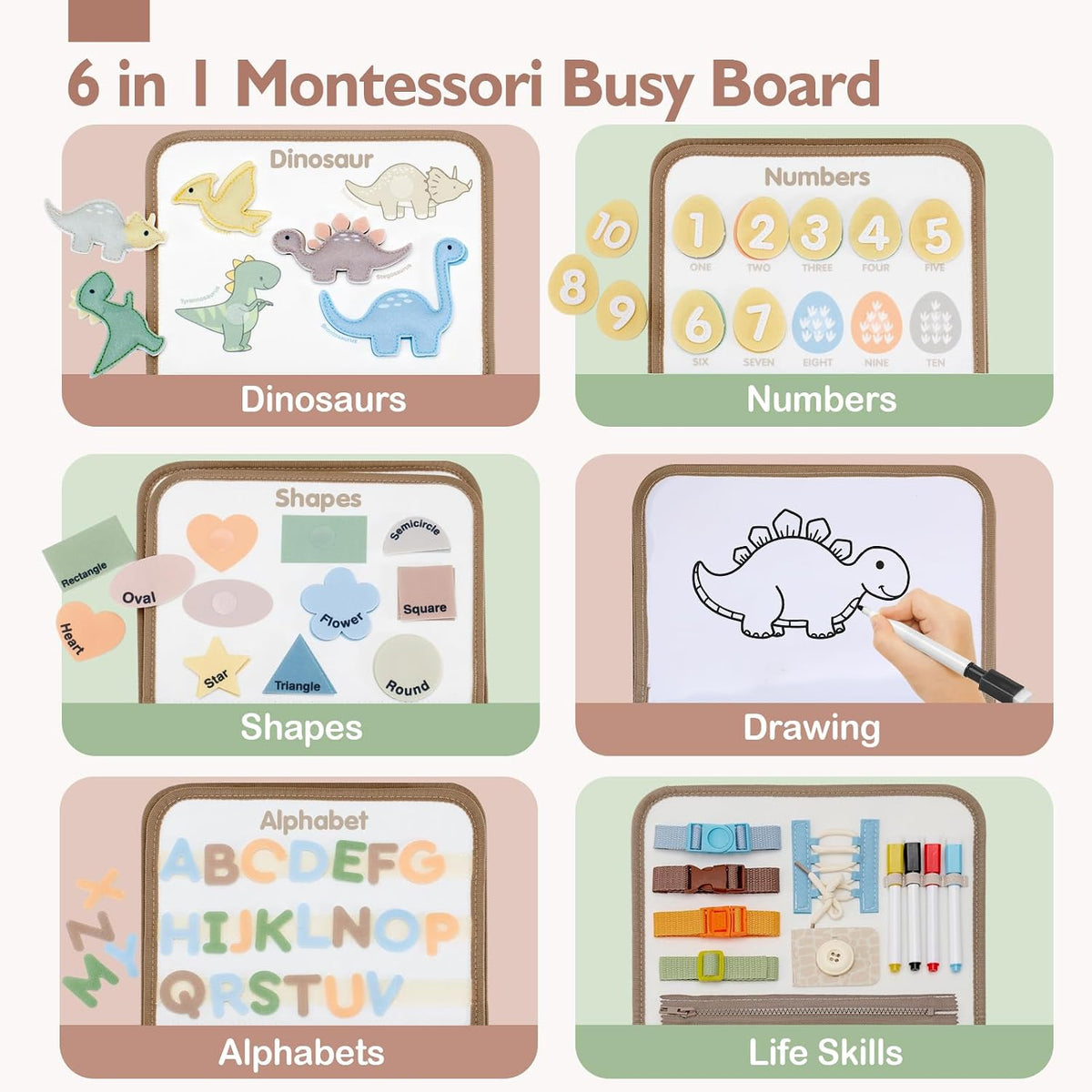 Montessori Busy Board | 8-in-1 Learning Activities