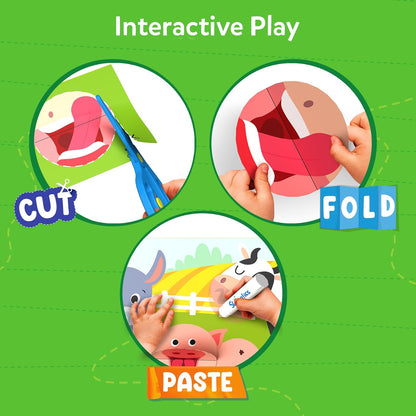 Cleanflick Scissor Skills Activity Book - Snip Snip, 25 Cutting Activities for Preschoolers, Felt Craft Kit, 2 Child-Safe Scissors, Fine Motor Skills, Screen-Free Fun, Gifts for Kids Ages 3-7