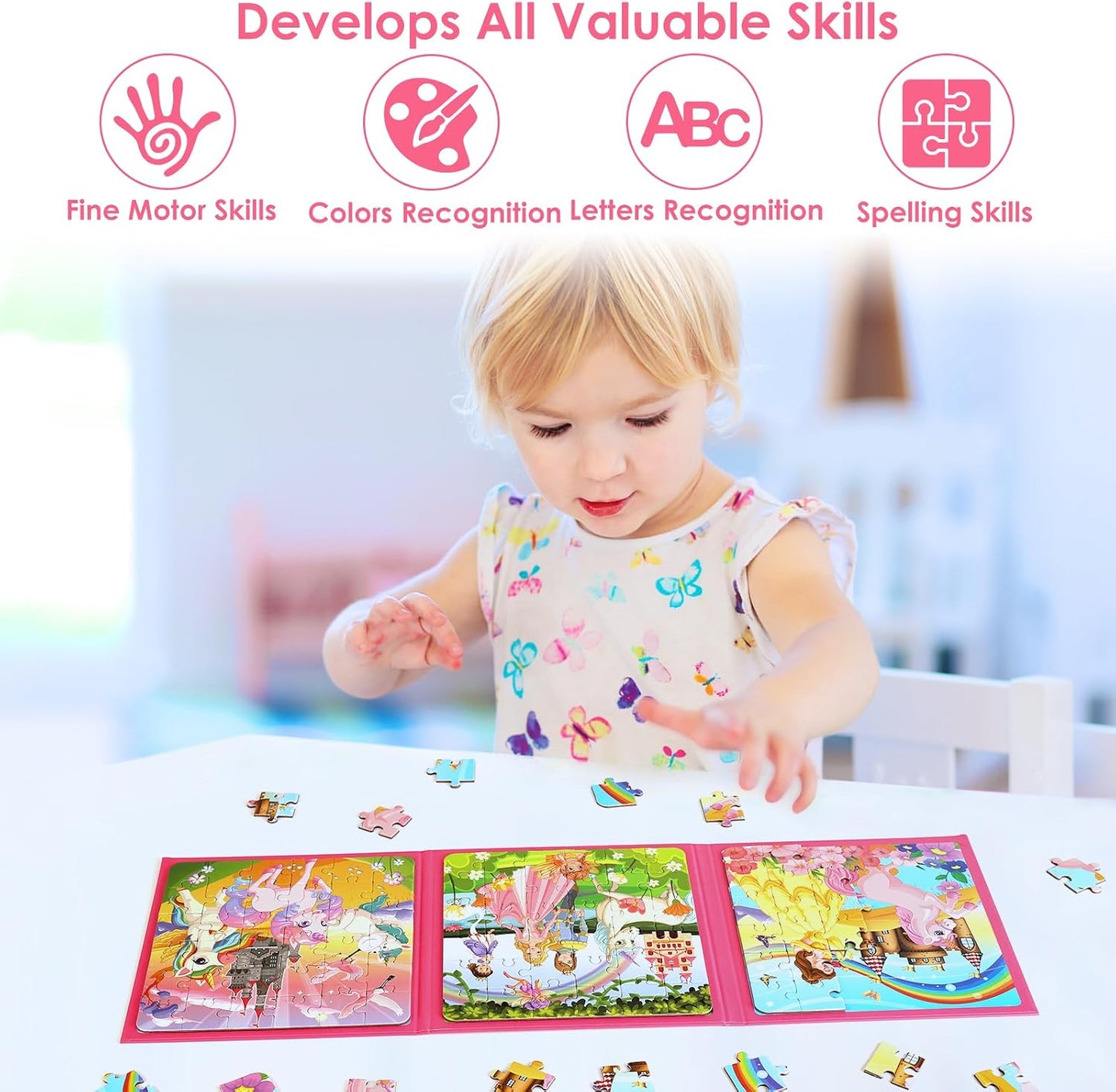 Magnetic Puzzles for Kids Ages 4-6, 36-Piece Preschooler Travel Toys Princess Puzzles Ages 3-5, Educational Learning Magnets, Ideal Road Trip Activities Toys for 3 4 5 6 Girls