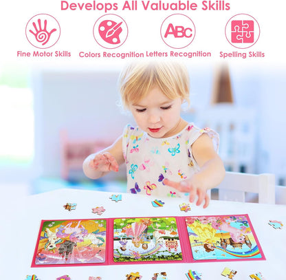 Magnetic Puzzles for Kids Ages 4-6, 36-Piece Preschooler Travel Toys Princess Puzzles Ages 3-5, Educational Learning Magnets, Ideal Road Trip Activities Toys for 3 4 5 6 Girls