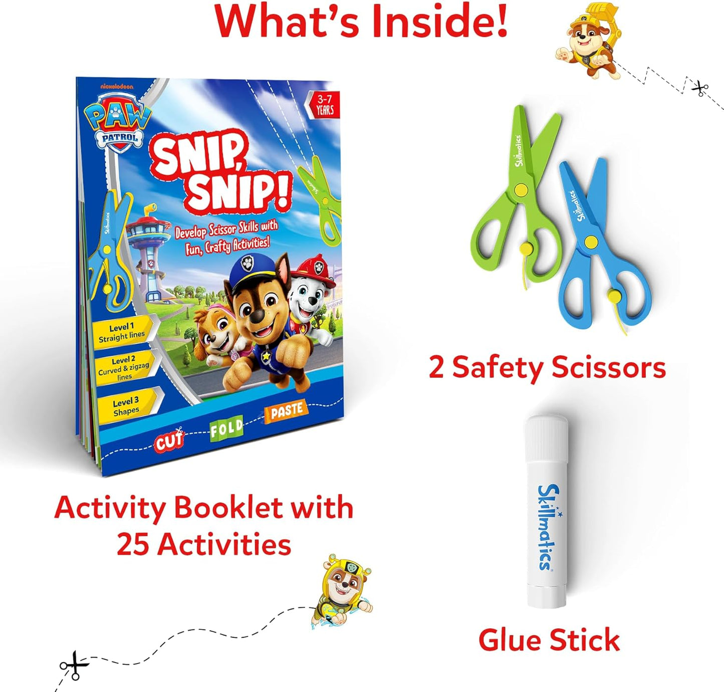 Cleanflick Scissor Skills Activity Book - Snip Snip, 25 Cutting Activities for Preschoolers, Felt Craft Kit, 2 Child-Safe Scissors, Fine Motor Skills, Screen-Free Fun, Gifts for Kids Ages 3-7