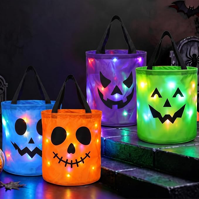 Light-Up Halloween Trick-or-Treat Bucket – LED Pumpkin Candy Bag for Kids