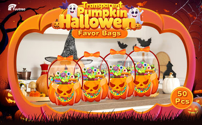 10/25/50-Pack Halloween Treat Bags with Handles – Pumpkin & Cauldron Designs