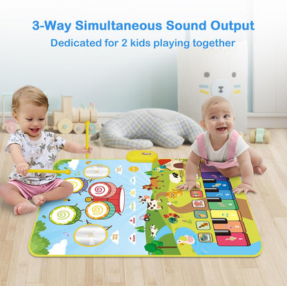 Musical Toys for Toddlers 1-3, Floor Piano Mat for Baby Boy Girl Gifts | 35”x27” 3-in-1 Drum Animal Music Play Mat, Sensory Montessori Educational Dance Toddler Toys for 1-5 Years Old Girl Boy Kid
