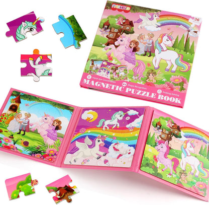 Magnetic Puzzles for Kids Ages 4-6, 36-Piece Preschooler Travel Toys Princess Puzzles Ages 3-5, Educational Learning Magnets, Ideal Road Trip Activities Toys for 3 4 5 6 Girls