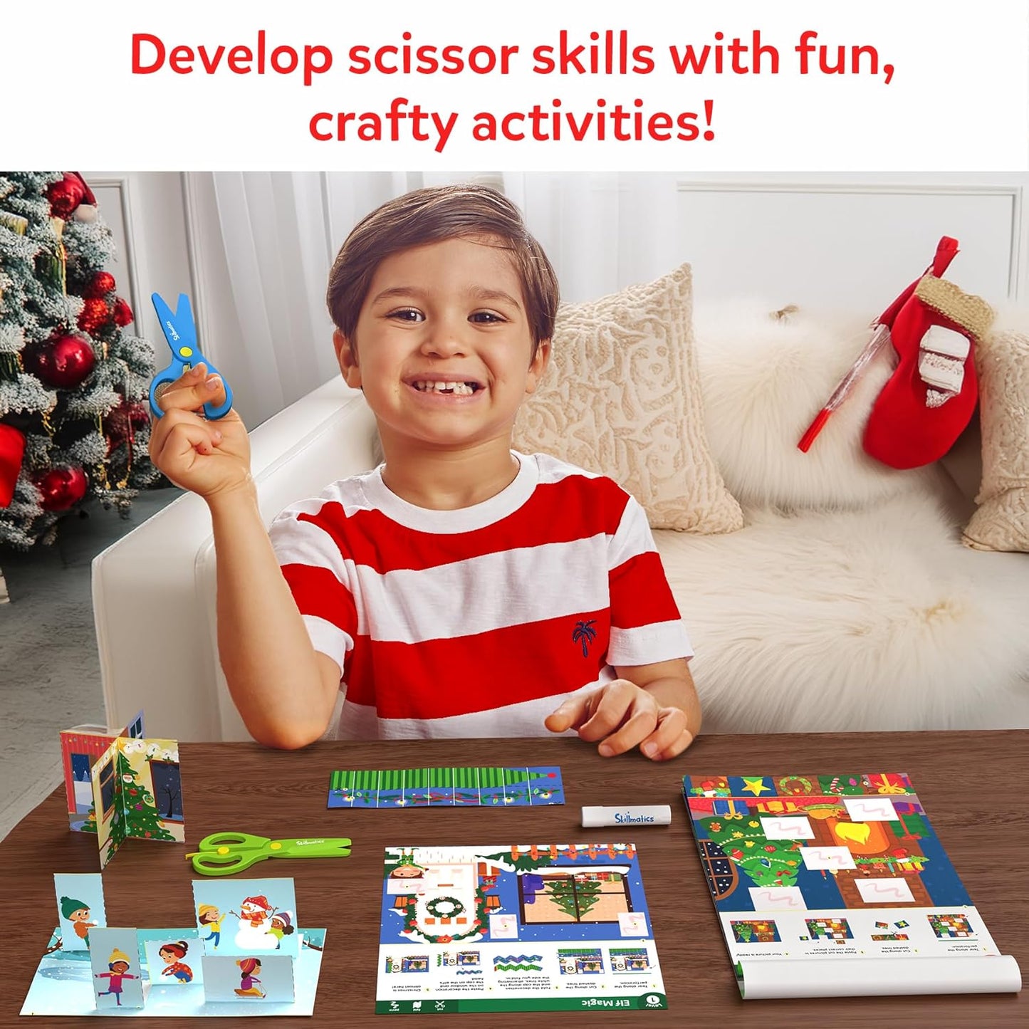 Cleanflick Scissor Skills Activity Book - Snip Snip, 25 Cutting Activities for Preschoolers, Felt Craft Kit, 2 Child-Safe Scissors, Fine Motor Skills, Screen-Free Fun, Gifts for Kids Ages 3-7