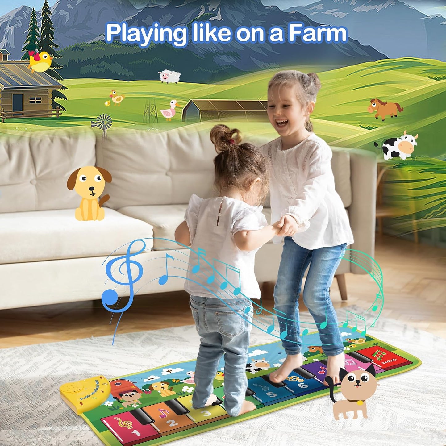 Musical Toys for Toddlers 1-3, Floor Piano Mat for Baby Boy Girl Gifts | 35”x27” 3-in-1 Drum Animal Music Play Mat, Sensory Montessori Educational Dance Toddler Toys for 1-5 Years Old Girl Boy Kid
