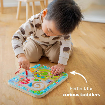 Busy Board for Toddlers 2-4: Number Maze & Town Magnetic Puzzle Game - Travel Toys for Preschoolers, STEM Toy Encourages Color Recognition, Fine Motor & Counting