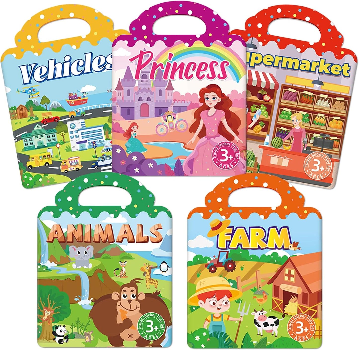 Sticker Books for Toddlers 2-4 Years, 5 Sets Reusable Sticker Books for Toddlers 1-3, Jelly Toddler Stickers Travel Toys for Ages 2+ Kids Boys Girls, Encourages Creativity, Focus, Fine Motor Skills