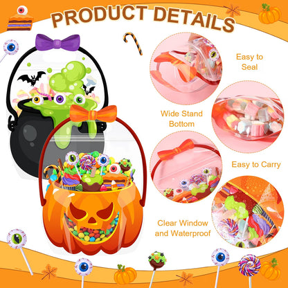 10/25/50-Pack Halloween Treat Bags with Handles – Pumpkin & Cauldron Designs