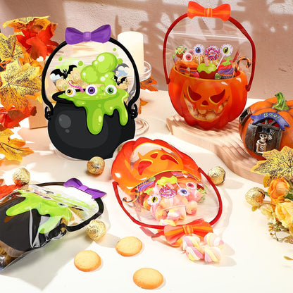 10/25/50-Pack Halloween Treat Bags with Handles – Pumpkin & Cauldron Designs