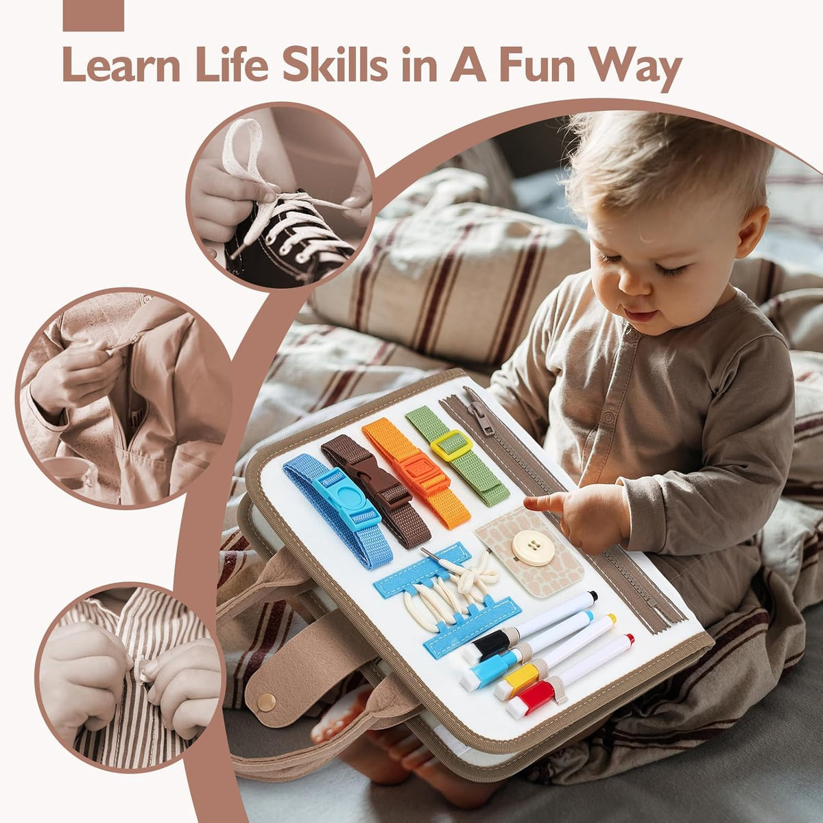 Montessori Busy Board | 8-in-1 Learning Activities