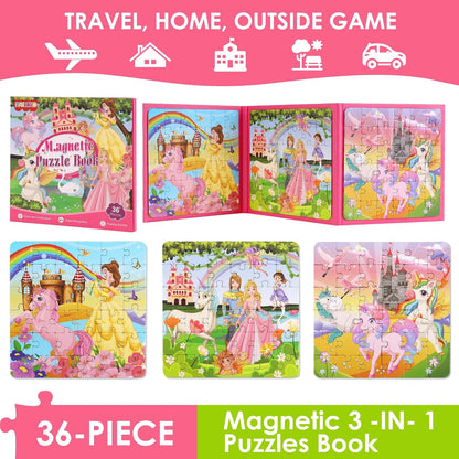 Magnetic Puzzles for Kids Ages 4-6, 36-Piece Preschooler Travel Toys Princess Puzzles Ages 3-5, Educational Learning Magnets, Ideal Road Trip Activities Toys for 3 4 5 6 Girls