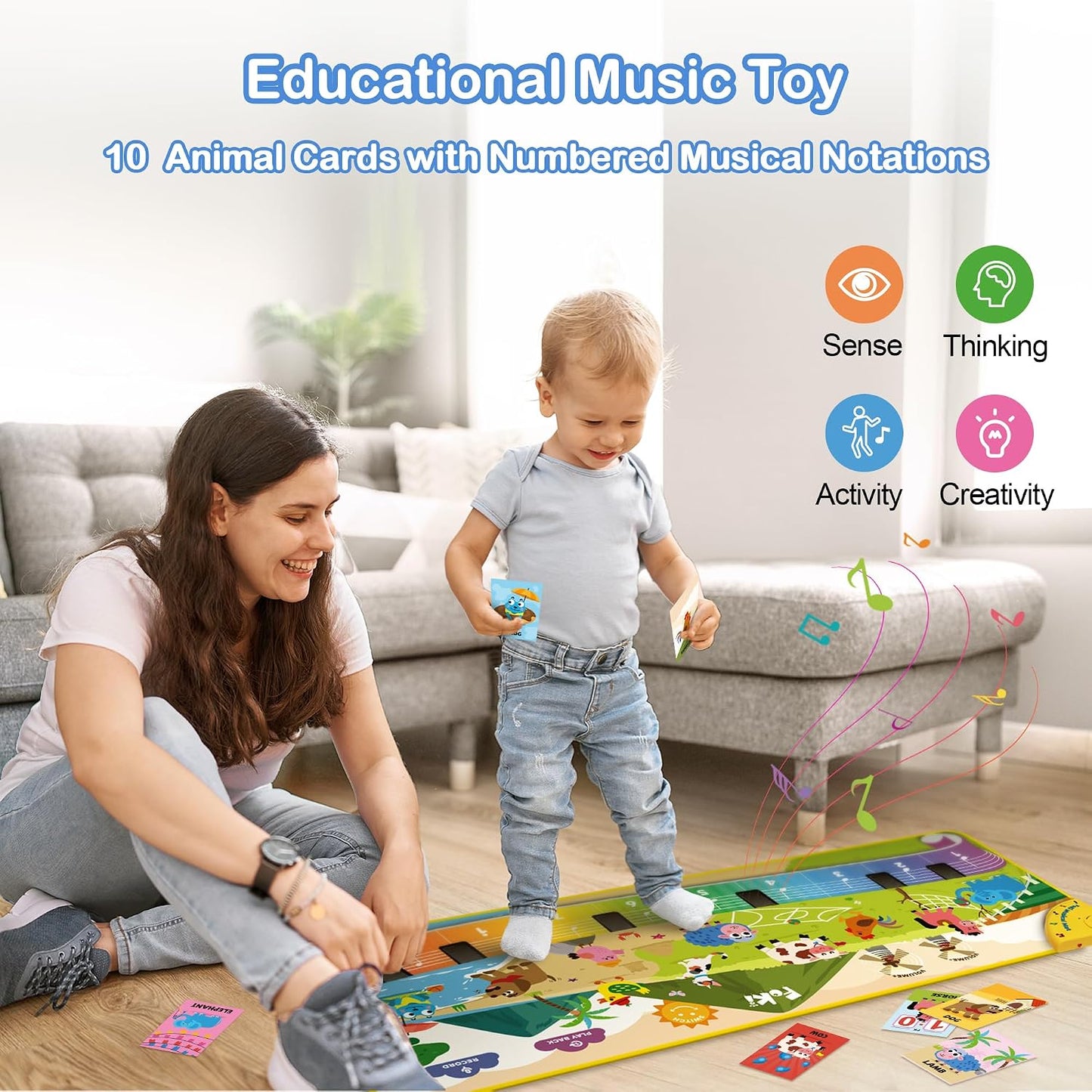 Musical Toys for Toddlers 1-3, Floor Piano Mat for Baby Boy Girl Gifts | 35”x27” 3-in-1 Drum Animal Music Play Mat, Sensory Montessori Educational Dance Toddler Toys for 1-5 Years Old Girl Boy Kid