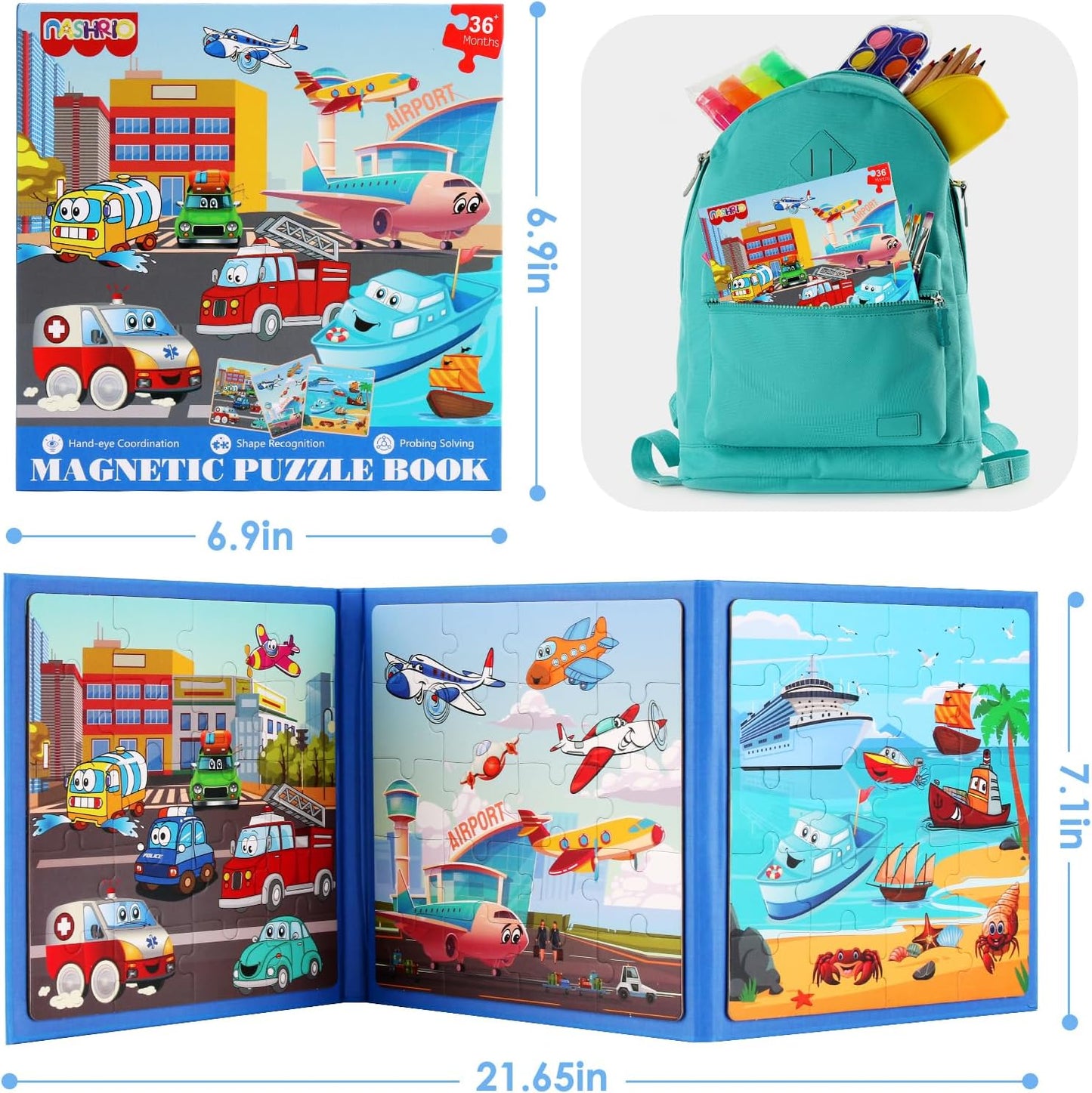 Magnetic Puzzles for Kids Ages 4-6, 36-Piece Preschooler Travel Toys Princess Puzzles Ages 3-5, Educational Learning Magnets, Ideal Road Trip Activities Toys for 3 4 5 6 Girls