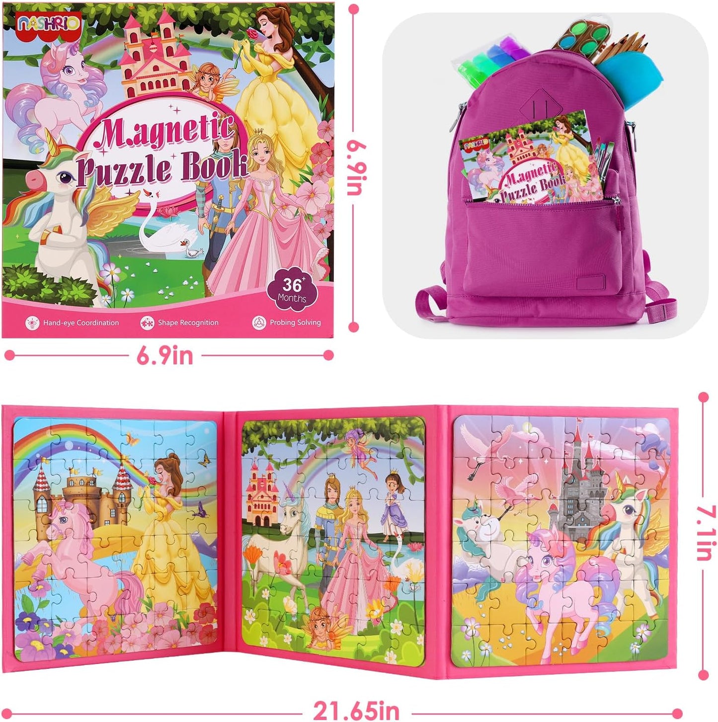 Magnetic Puzzles for Kids Ages 4-6, 36-Piece Preschooler Travel Toys Princess Puzzles Ages 3-5, Educational Learning Magnets, Ideal Road Trip Activities Toys for 3 4 5 6 Girls