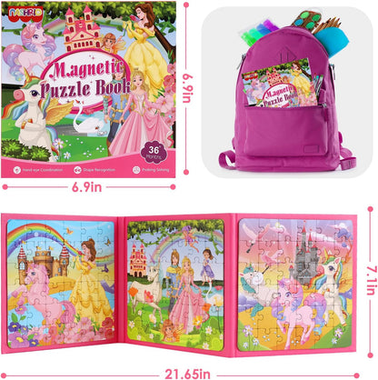 Magnetic Puzzles for Kids Ages 4-6, 36-Piece Preschooler Travel Toys Princess Puzzles Ages 3-5, Educational Learning Magnets, Ideal Road Trip Activities Toys for 3 4 5 6 Girls