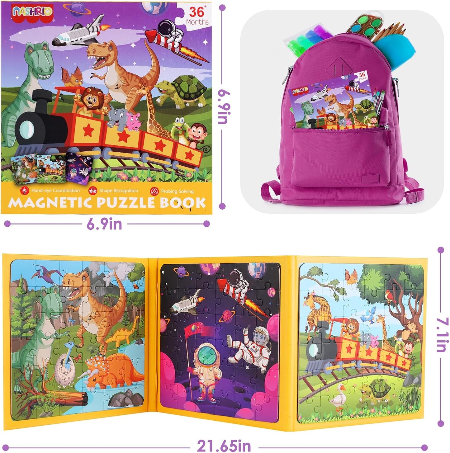 Magnetic Puzzles for Kids Ages 4-6, 36-Piece Preschooler Travel Toys Princess Puzzles Ages 3-5, Educational Learning Magnets, Ideal Road Trip Activities Toys for 3 4 5 6 Girls