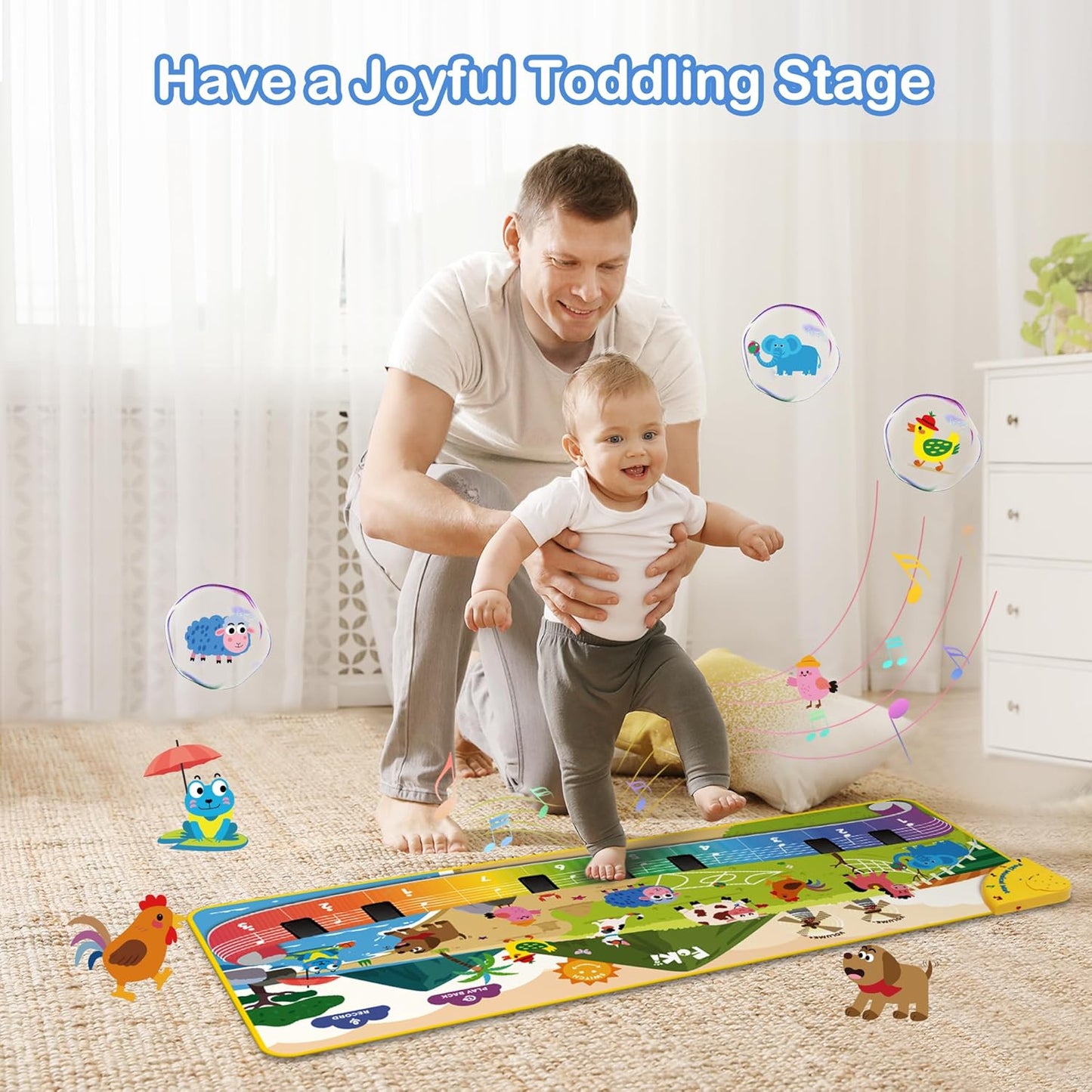 Musical Toys for Toddlers 1-3, Floor Piano Mat for Baby Boy Girl Gifts | 35”x27” 3-in-1 Drum Animal Music Play Mat, Sensory Montessori Educational Dance Toddler Toys for 1-5 Years Old Girl Boy Kid