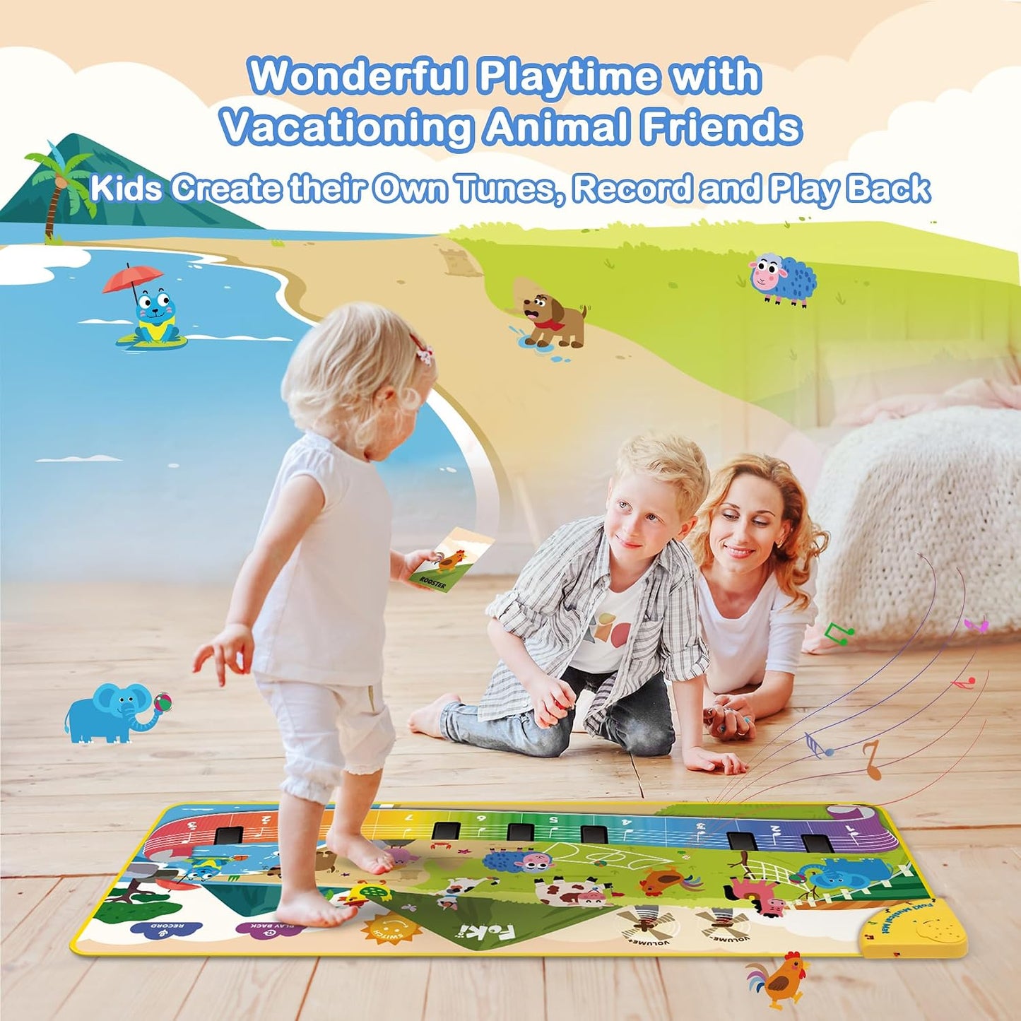 Musical Toys for Toddlers 1-3, Floor Piano Mat for Baby Boy Girl Gifts | 35”x27” 3-in-1 Drum Animal Music Play Mat, Sensory Montessori Educational Dance Toddler Toys for 1-5 Years Old Girl Boy Kid
