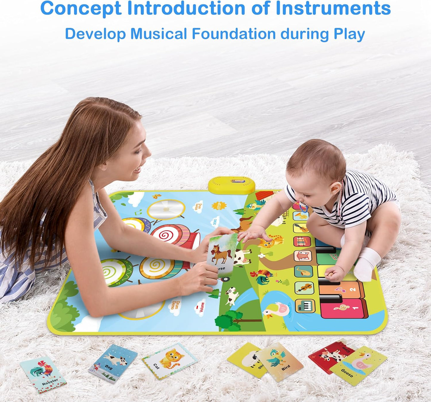 Musical Toys for Toddlers 1-3, Floor Piano Mat for Baby Boy Girl Gifts | 35”x27” 3-in-1 Drum Animal Music Play Mat, Sensory Montessori Educational Dance Toddler Toys for 1-5 Years Old Girl Boy Kid