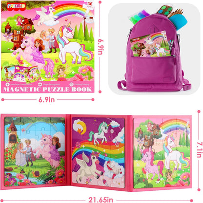 Magnetic Puzzles for Kids Ages 4-6, 36-Piece Preschooler Travel Toys Princess Puzzles Ages 3-5, Educational Learning Magnets, Ideal Road Trip Activities Toys for 3 4 5 6 Girls