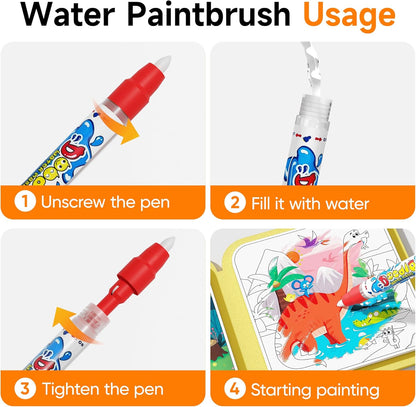 Timetome Reusable Water Painting Books for Kids – 3-Pack Magic Water Reveal Coloring Books with Water Pens (Fairy Tale, Animal & Dinosaur) No-Mess Coloring & Reusable Fun Travel Activity for Ages 3–6