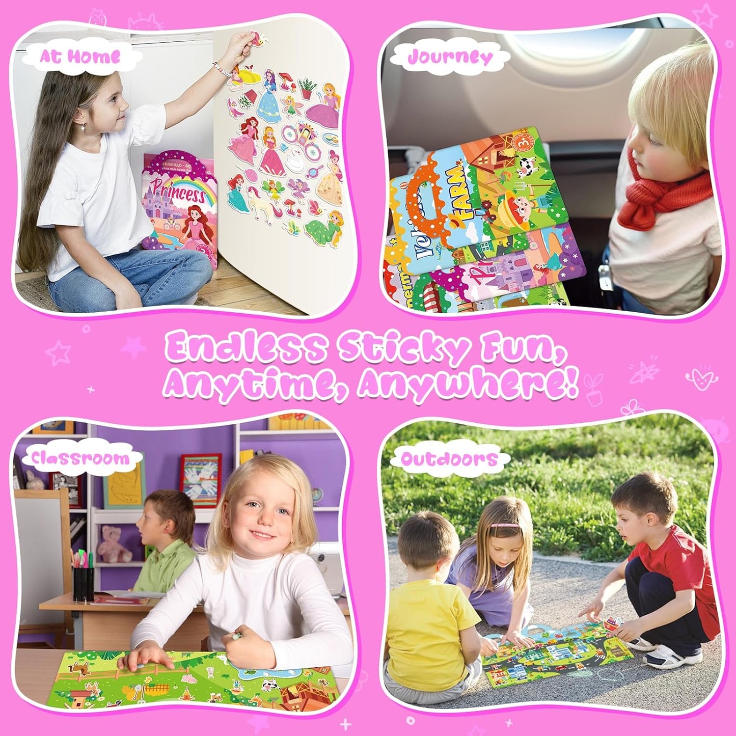 Sticker Books for Toddlers 2-4 Years, 5 Sets Reusable Sticker Books for Toddlers 1-3, Jelly Toddler Stickers Travel Toys for Ages 2+ Kids Boys Girls, Encourages Creativity, Focus, Fine Motor Skills