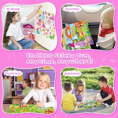 Sticker Books for Toddlers 2-4 Years, 5 Sets Reusable Sticker Books for Toddlers 1-3, Jelly Toddler Stickers Travel Toys for Ages 2+ Kids Boys Girls, Encourages Creativity, Focus, Fine Motor Skills