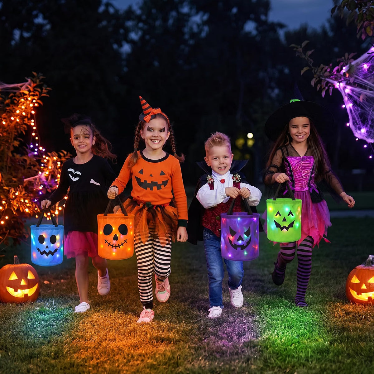 Light-Up Halloween Trick-or-Treat Bucket – LED Pumpkin Candy Bag for Kids