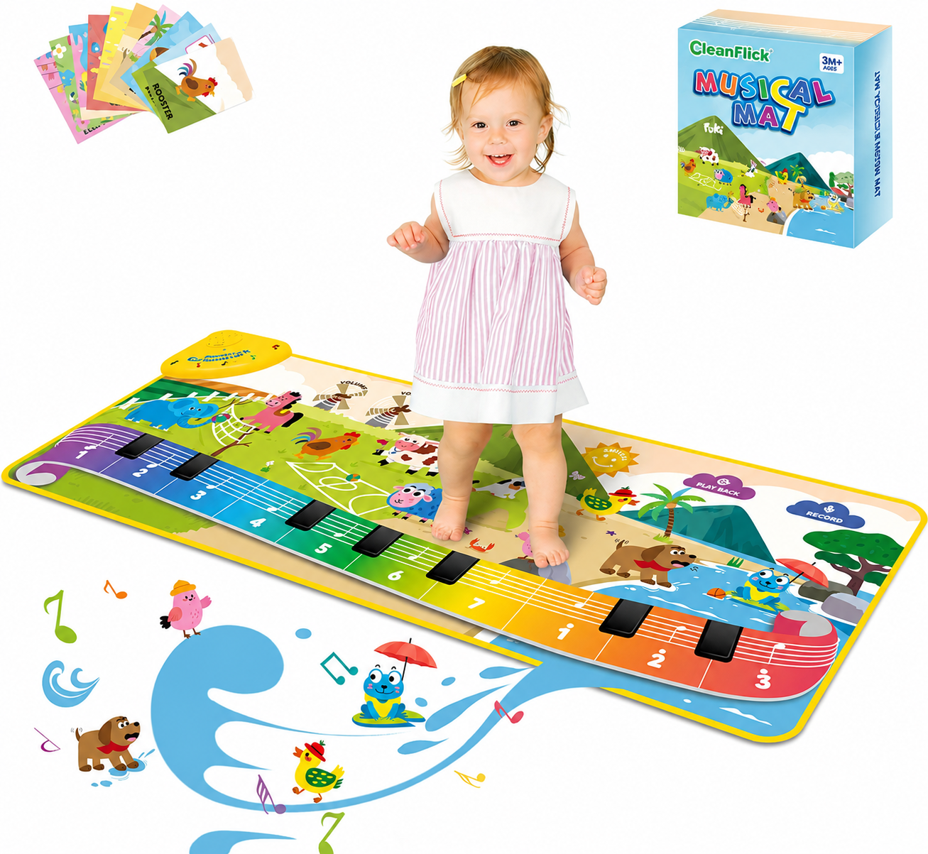 Musical Toys for Toddlers 1-3, Floor Piano Mat for Baby Boy Girl Gifts | 35”x27” 3-in-1 Drum Animal Music Play Mat, Sensory Montessori Educational Dance Toddler Toys for 1-5 Years Old Girl Boy Kid
