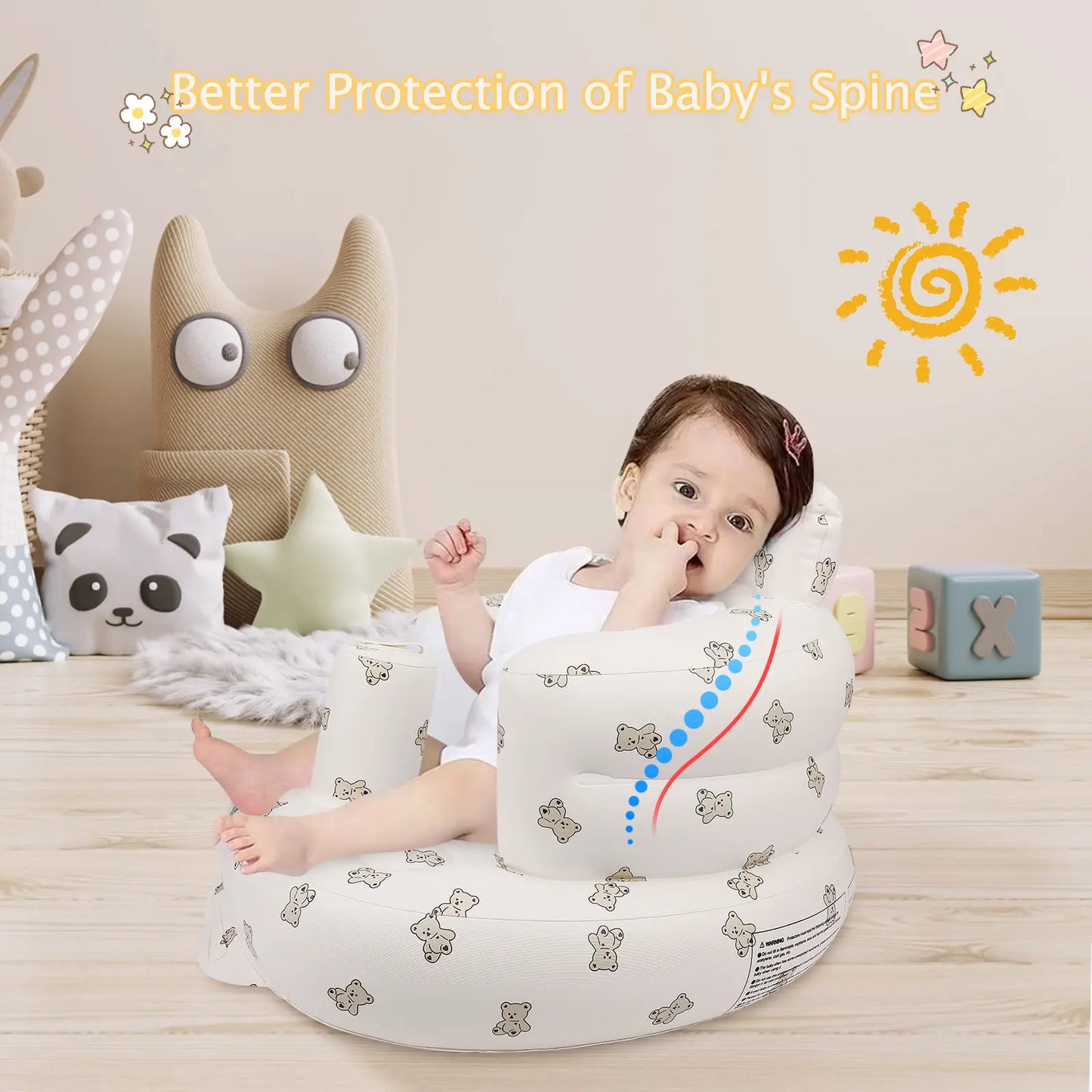 Inflatable Baby Seat - Ideal for Infants 3 Months & Up, Supportive Baby Floor Chair for Sitting Up, Features Built-In Air Pump(Without wheels) Newborn Summer Vibes, Outdoor fun
