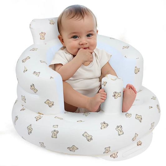 Inflatable Baby Seat - Ideal for Infants 3 Months & Up, Supportive Baby Floor Chair for Sitting Up, Features Built-In Air Pump(Without wheels) Newborn Summer Vibes, Outdoor fun