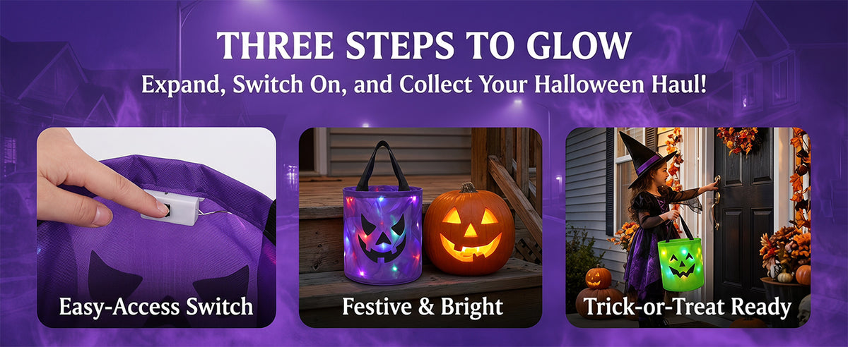 Light-Up Halloween Trick-or-Treat Bucket – LED Pumpkin Candy Bag for Kids